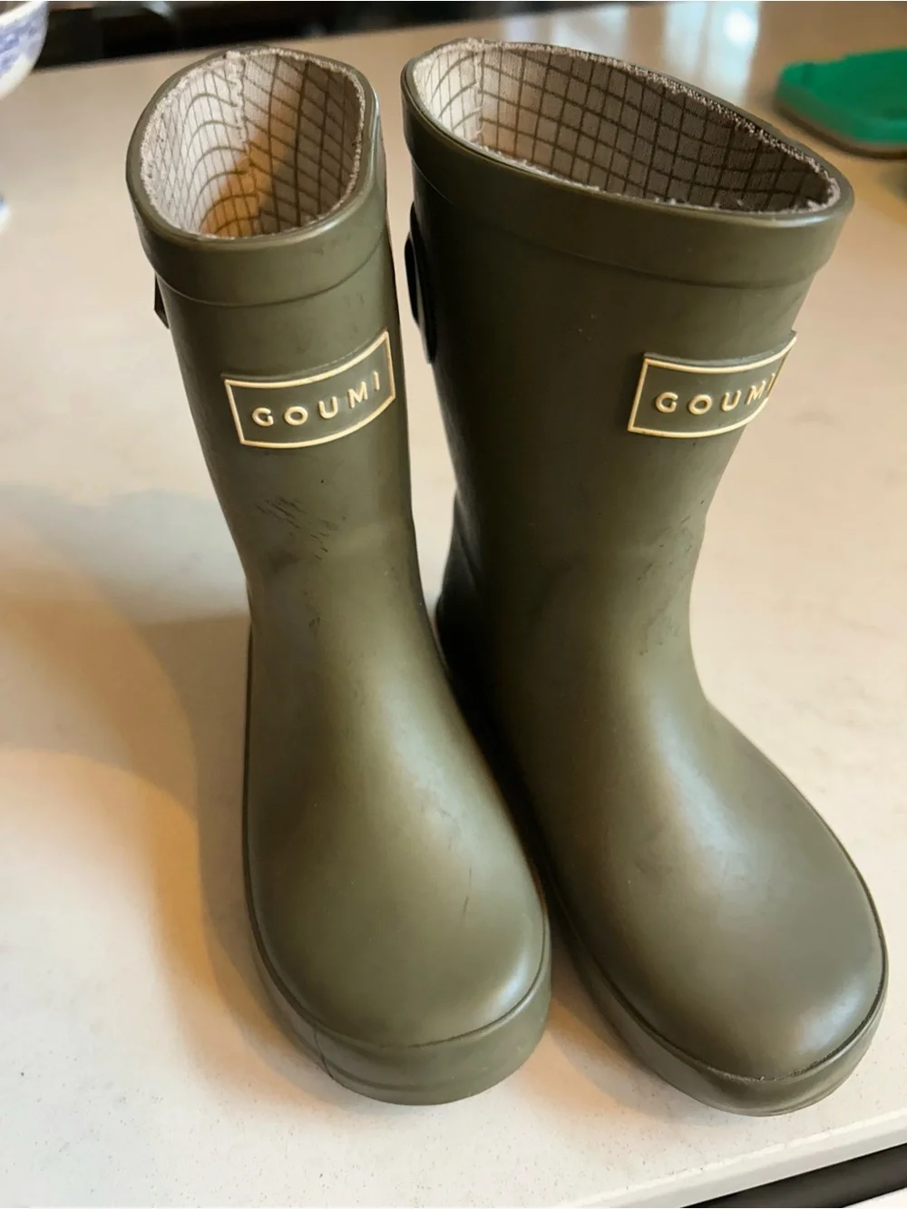 Goumi Kids Olive Rubber Pull-On Muddies Rain Boots with Buckle